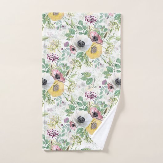 Roze, witte en gele anemonen. bad handdoek (Handdoek)