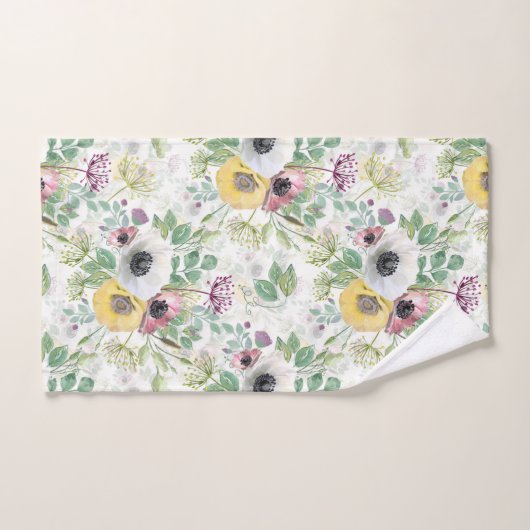 Roze, witte en gele anemonen. bad handdoek (Handdoek)