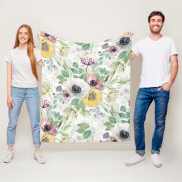 Roze, witte en gele anemonen. fleece deken