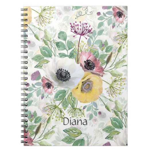 Roze, witte en gele anemonen notitieboek (Voorkant)