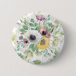 Roze, witte en gele anemonen. ronde button 5,7 cm