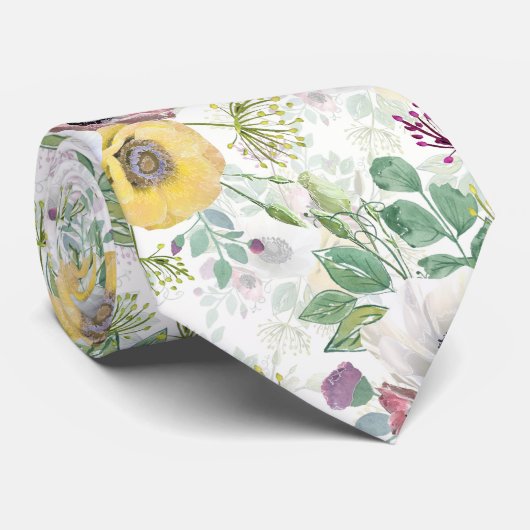 Roze, witte en gele anemonen. stropdas (Opgerold)
