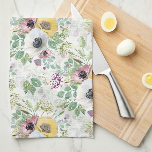 Roze, witte en gele anemonen. theedoek (Quarter Fold)
