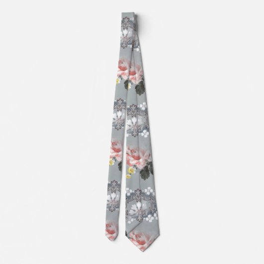Roze witte en gele bloemen stropdas (Achterkant)