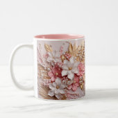 Roze, Witte, en Gouden 3-D Bloemen en Bessen Mok (Links)