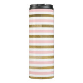 Roze, witte en gouden folie gestreept patroon mono thermosbeker (Achterkant)