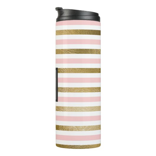 Roze, witte en gouden folie gestreept patroon mono thermosbeker (Geroteerd rechts)