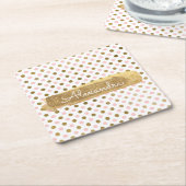 Roze, witte en gouden folie Polka Dot Naam Kartonnen Onderzetters (Schuin)