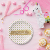Roze, witte en gouden folie Polka Dot & Stripe Papieren Bordje (Feest)