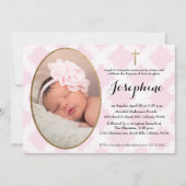 Roze Witte en Gouden Kruis Baby Meisje Doop Kaart (Voorkant)