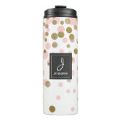Roze, witte en goudfolie Confetti monogram Thermosbeker (Voorkant)