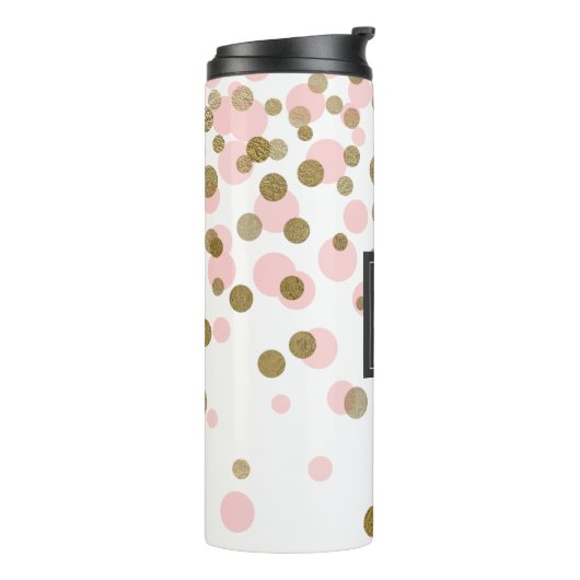 Roze, witte en goudfolie Confetti monogram Thermosbeker (Gedraaid links)
