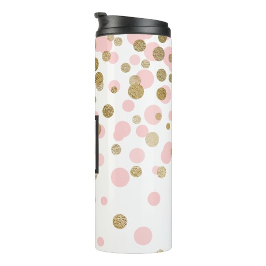Roze, witte en goudfolie Confetti monogram Thermosbeker (Geroteerd rechts)