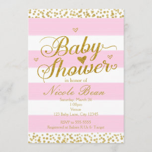 Roze witte en goudhoudende BABY SHOWERS Kaart