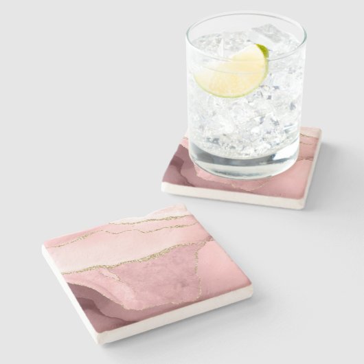 Roze, witte en goudkleurige faux-Agate Stenen Onderzetter (Zijkant)