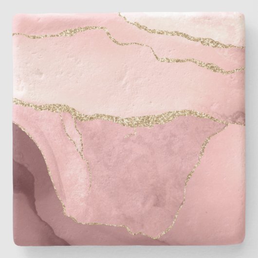 Roze, witte en goudkleurige faux-Agate Stenen Onderzetter (Voorkant)