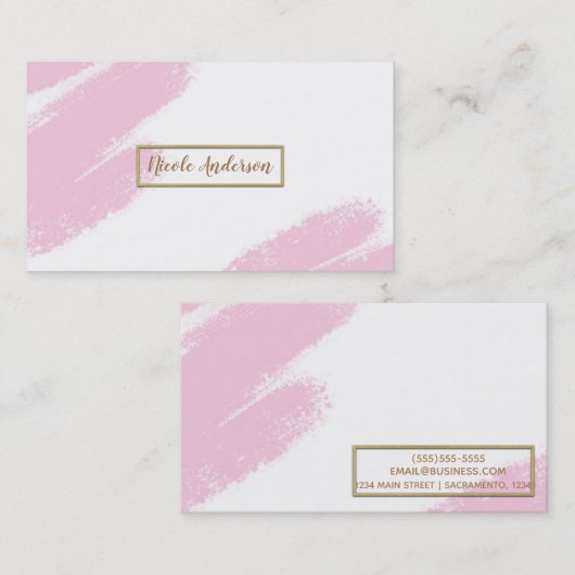 Roze witte en goudmatige, minimale roze penseel visitekaartje (Voorkant / Achterkant)