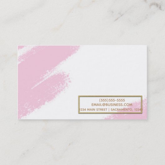 Roze witte en goudmatige, minimale roze penseel visitekaartje (Achterkant)