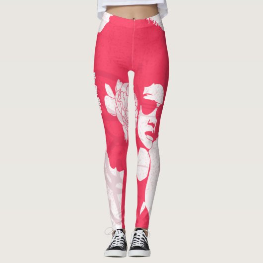Roze, witte en graffiti-foto leggings (Voorkant)
