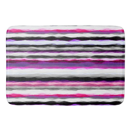 Roze, Witte en Grijze Abstracte Strepen Badmat (Voorkant)