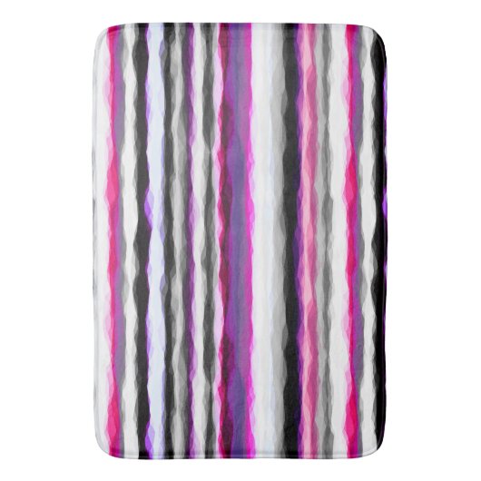 Roze, Witte en Grijze Abstracte Strepen Badmat (Voorkant Verticaal)