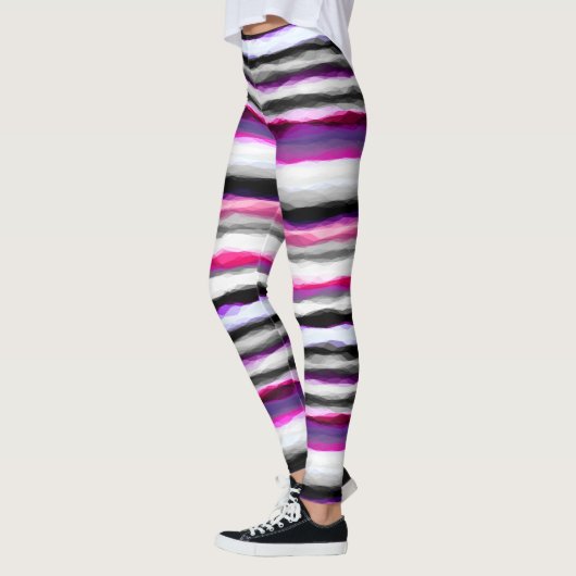 Roze, Witte en Grijze Abstracte Strepen Leggings (Links)