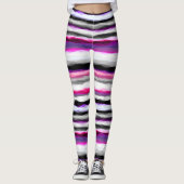 Roze, Witte en Grijze Abstracte Strepen Leggings (Voorkant)