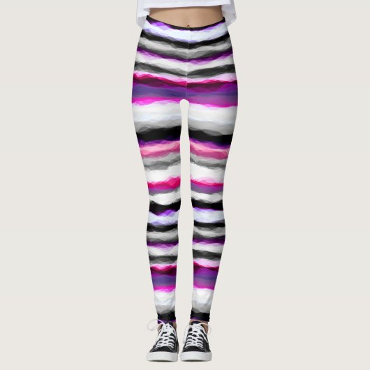Roze, Witte en Grijze Abstracte Strepen Leggings (Voorkant)
