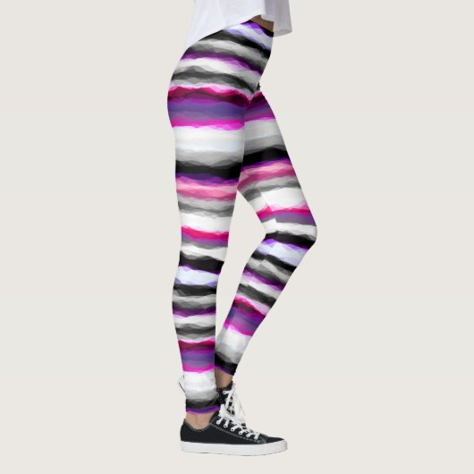 Roze, Witte en Grijze Abstracte Strepen Leggings (Rechts)