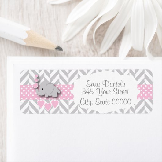 Roze, witte en grijze Baby shower Etiket (Insitu)