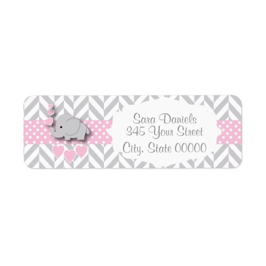 Roze, witte en grijze Baby shower Etiket (Voorkant)