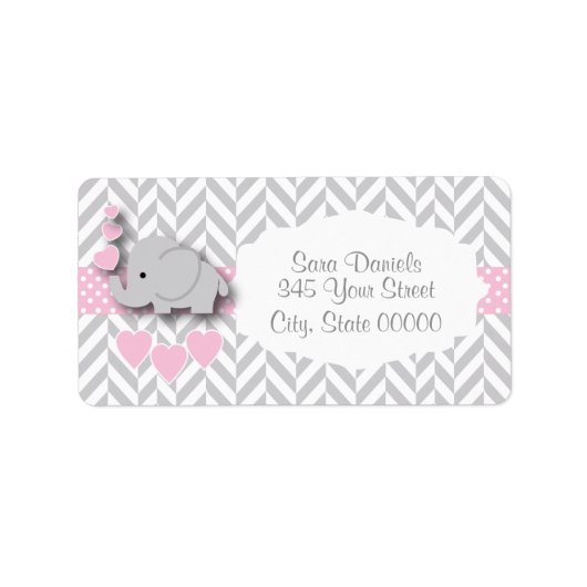 Roze, witte en grijze Baby shower Etiket (Voorkant)