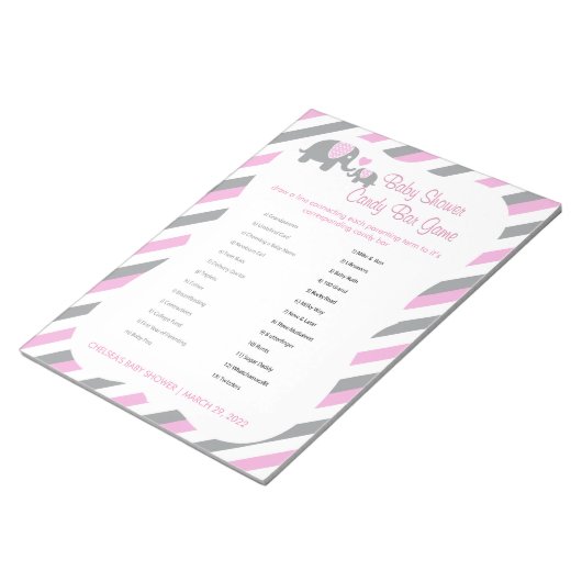 Roze, witte en grijze Baby shower met olifant - sp Notitieblok (Schuin)