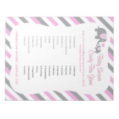 Roze, witte en grijze Baby shower met olifant - sp Notitieblok (Voorkant)