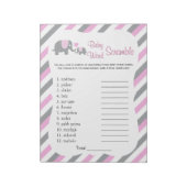 Roze, witte en grijze Baby shower Word Game Notitieblok (Linkerzijde)