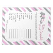 Roze, witte en grijze Baby shower Word Game Notitieblok (Voorkant)