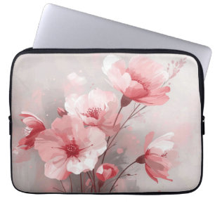 Roze, witte en grijze bloemen laptop sleeve