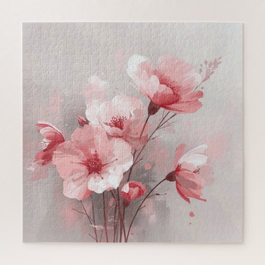 Roze, witte en grijze bloemen legpuzzel (Verticaal)