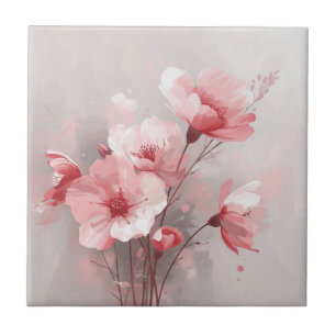 Roze, witte en grijze bloemen tegeltje