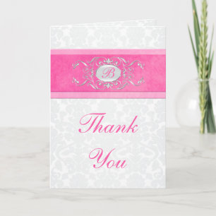 Roze, Witte, en Grijze Damast Dankkaart Bedankkaart