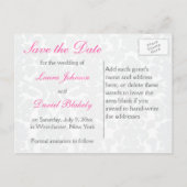 Roze, witte en grijze damast Save the Date Aankondigingskaart (Achterkant)
