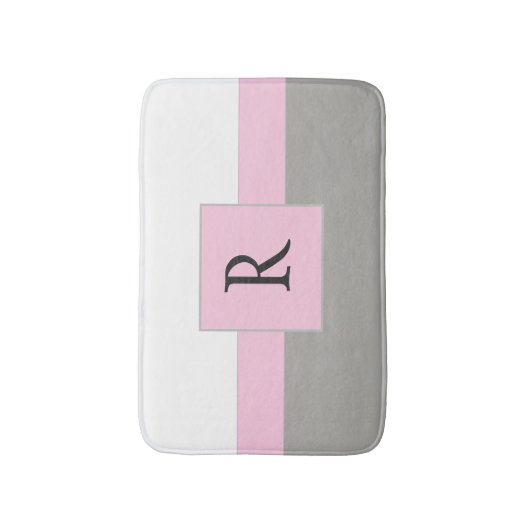 roze witte en grijze monogram badmat (Voorkant Verticaal)