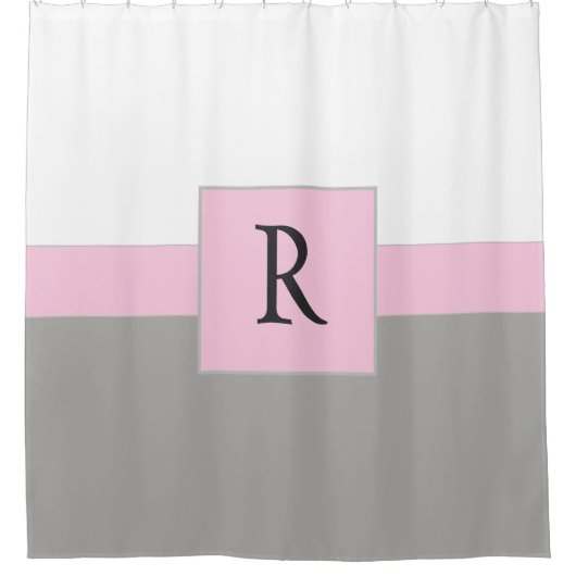 Roze witte en grijze monogram Charm Douchegordijn (Voorkant)
