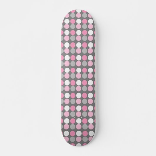 Roze witte en grijze pooldot skateboard (Voorkant)
