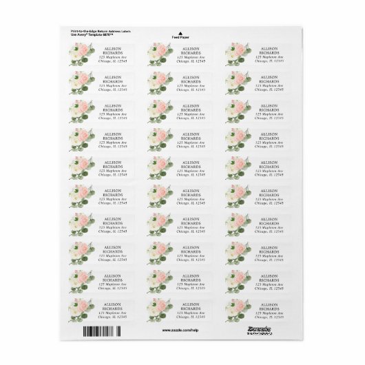 Roze witte en groene florale roze etiket (Full Sheet)