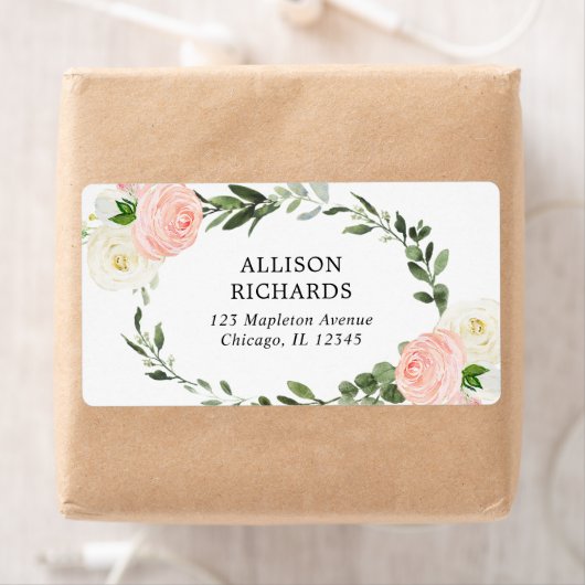 Roze witte en groene florale roze etiket (Insitu)