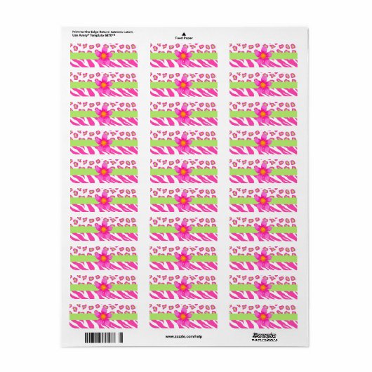 Roze, witte en groene Zebra & Cheetah & roze venti Etiket (Full Sheet)