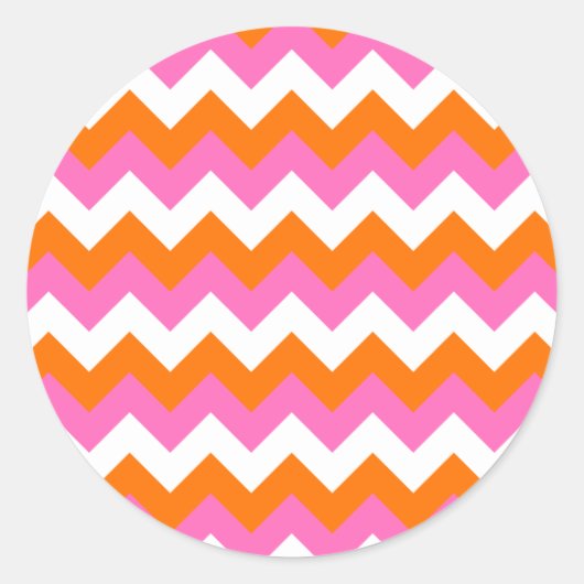 Roze witte en Oranje zigzag Ronde Sticker (Voorkant)