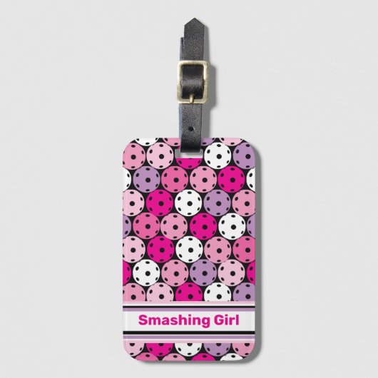 Roze, witte en paarse pekelballen, bagagelabel (Voorkant (verticaal))