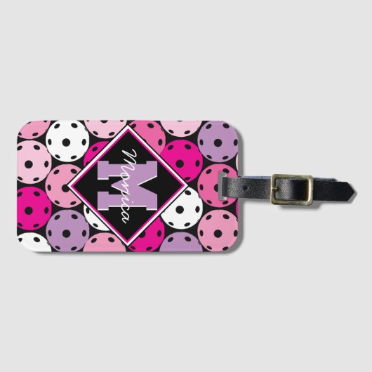 Roze, witte en paarse pekelkogels, met naam bagagelabel (Voorkant (horizontaal))